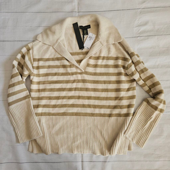 House of Harlow 1960 Sweaters - House of Harlow Birch Olive Stripe Knit Collared Pullover Sweater Neutral XS Nwt